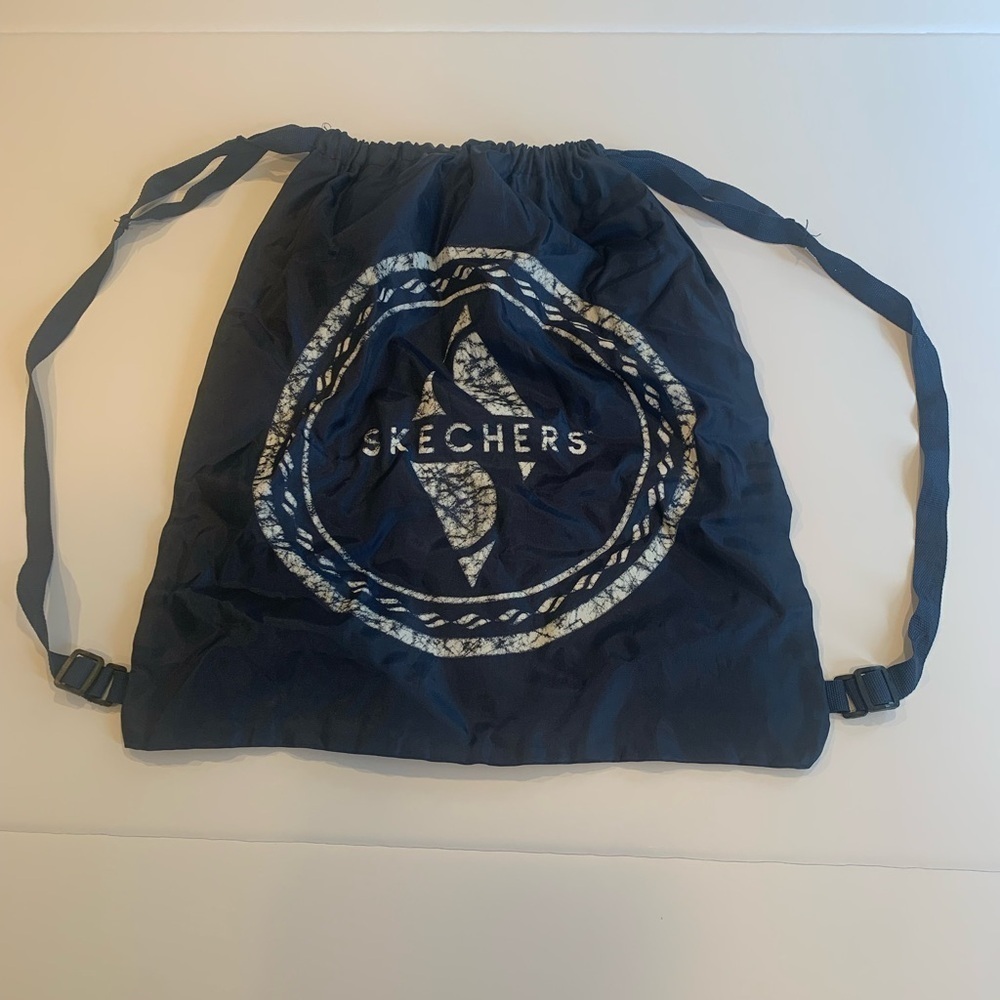 Skechers Lightweight Polyester Navy Blue Logo Drawstring Backpack Bag